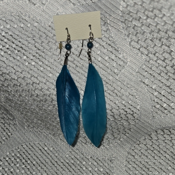 Blue/teal Feather Earrings - Picture 1 of 3